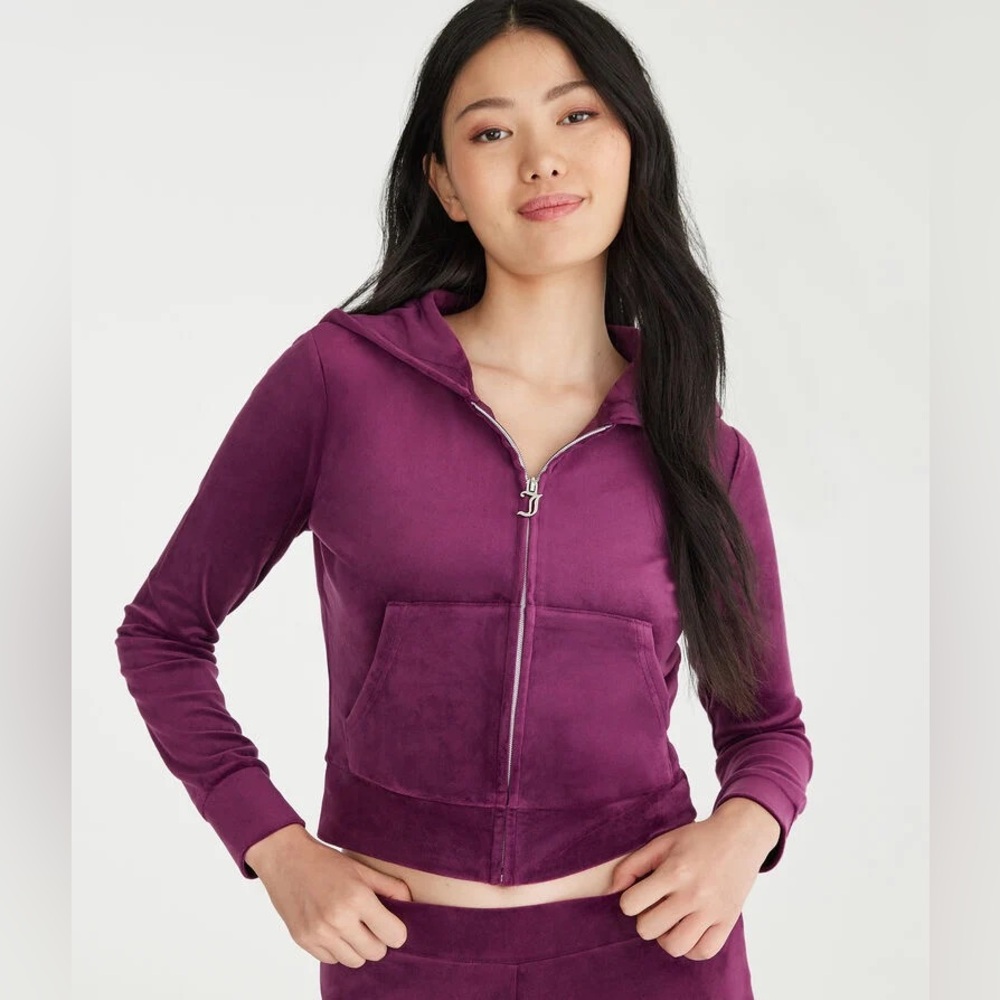 Juicy Couture Bling Velour Full-Zip Hoodie - Deep Purple